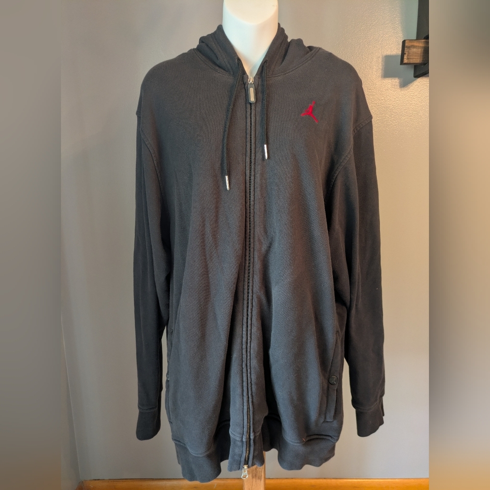 Nike Jordan Men's Black Zip-Up Hoodie with Red Jumpman And Allover Back Design